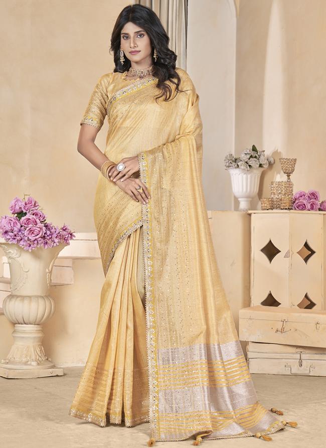 Linen Yellow Festival Wear Coding Work Saree